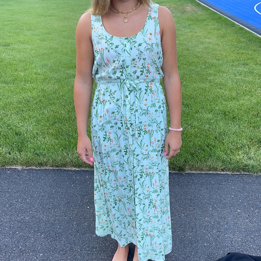 Lucky Brand size small/medium long floral dress with drawstring and buttons.